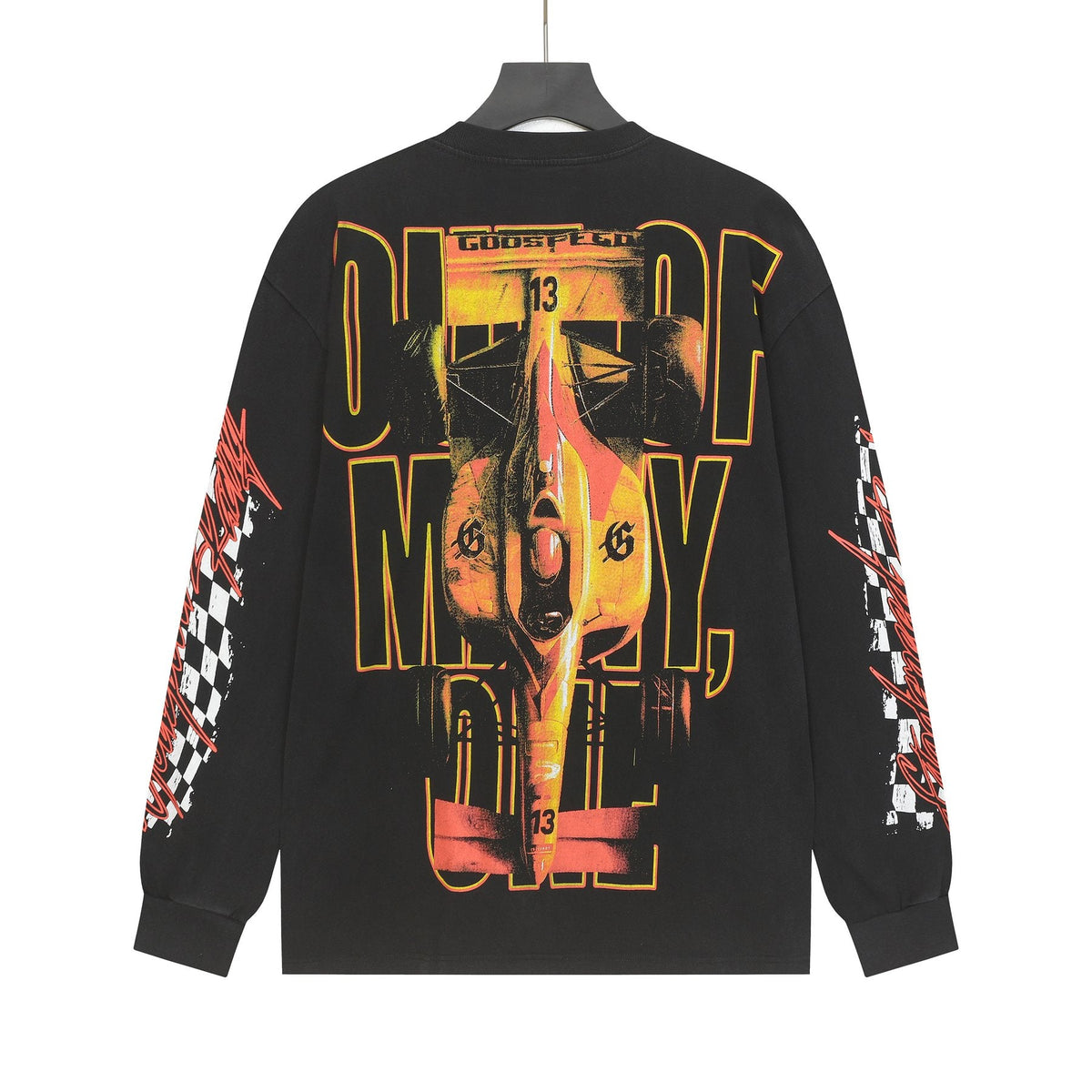 Godspeed Washed Black Racing Graphic Long-Sleeve T-Shirt — back
