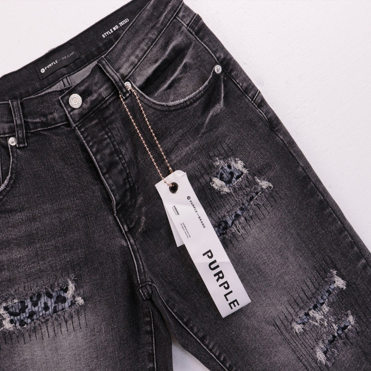 Purple Brand Distressed Patch Denim Shorts — front