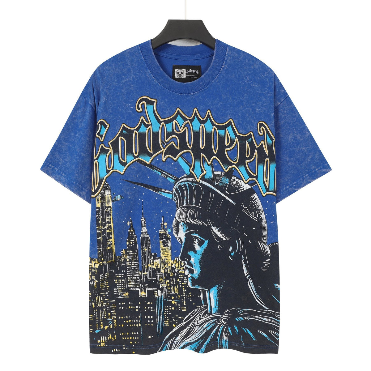 Godspeed Statue of Liberty Skyline Graphic T-Shirt — front
