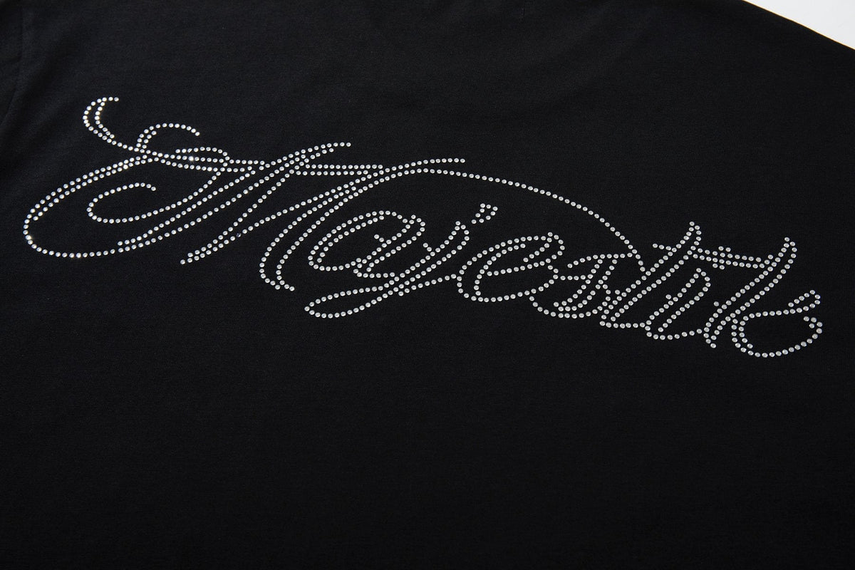 MAJESTIK Distressed Rhinestone Graphic T-Shirt — detail