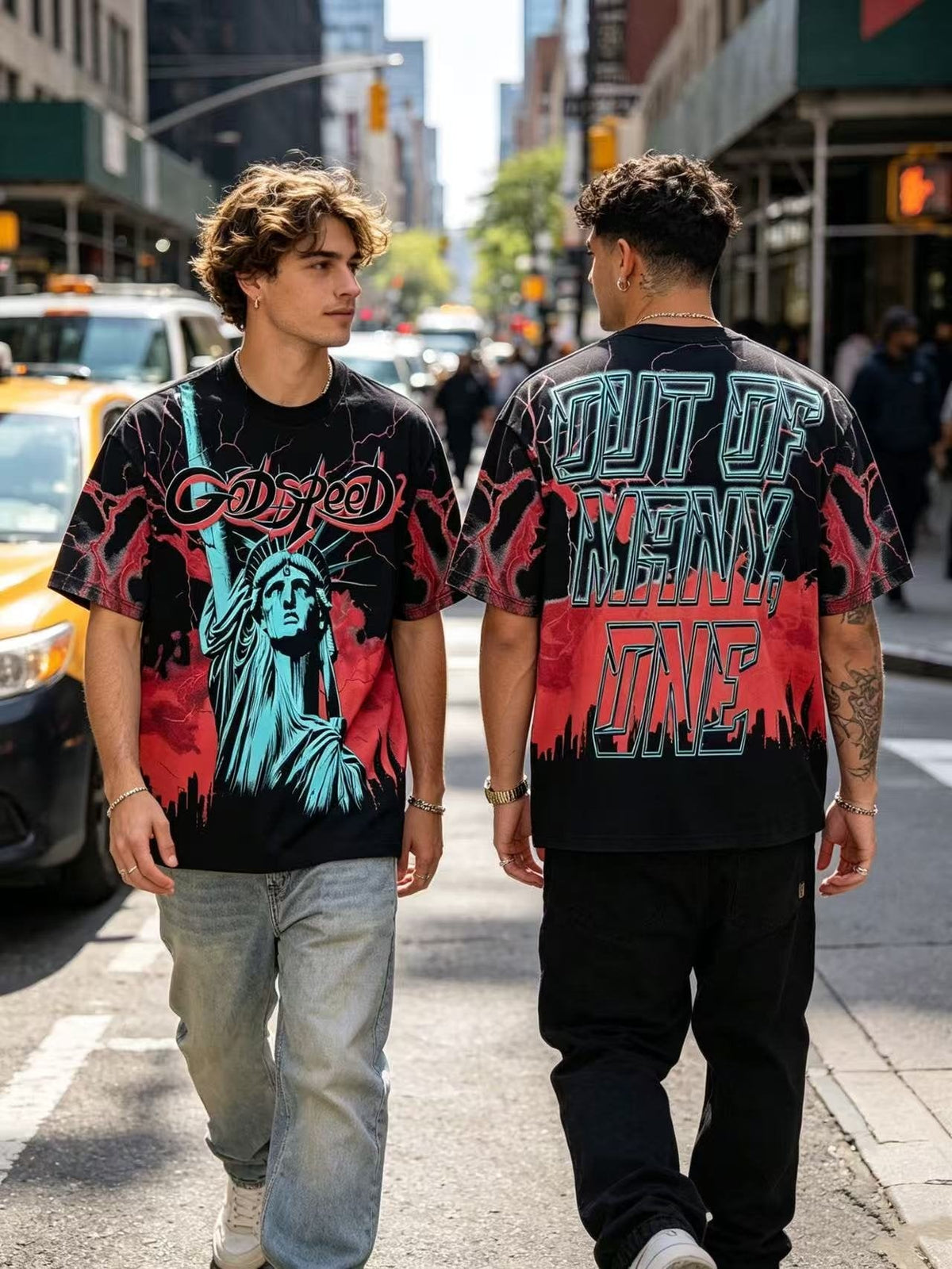 Godspeed Statue of Liberty Graphic T-Shirt — model