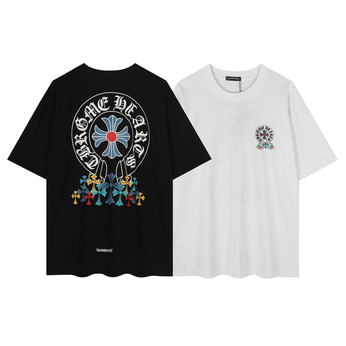 Chrome Hearts Rainbow Floral Cross Graphic T-Shirt — comparison